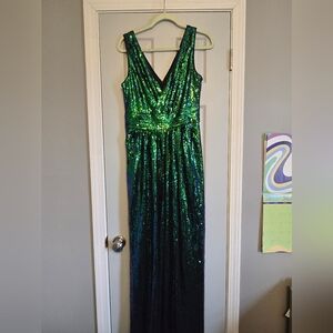 Green Sequin V-Neck Gown